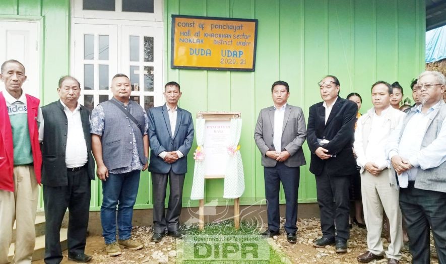 Advisor H Haiying with others during the inauguration of Panchayat Hall of Khaokhan sector, Noklak town on May 21. (DIPR Photo)